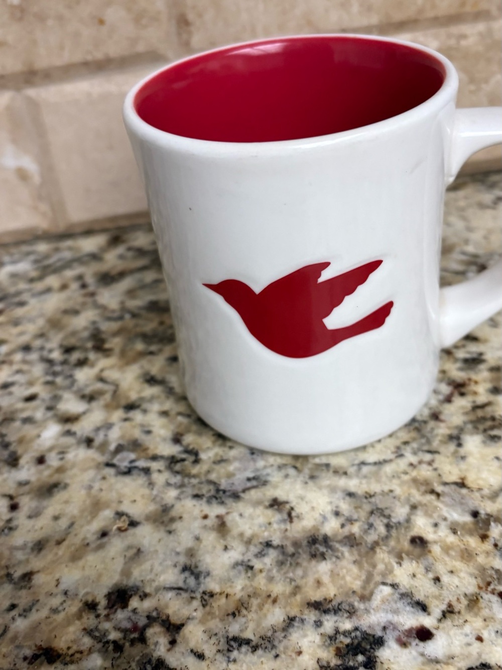 Starbucks White Ceramic Mug with Red Interior and Bird Motif
